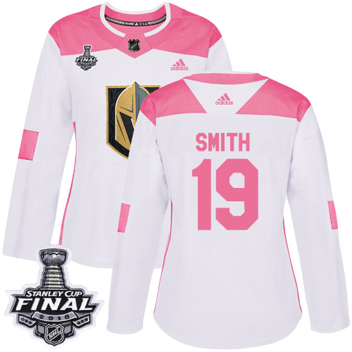 Adidas Golden Knights #19 Reilly Smith White/Pink Authentic Fashion 2018 Stanley Cup Final Women's Stitched NHL Jersey